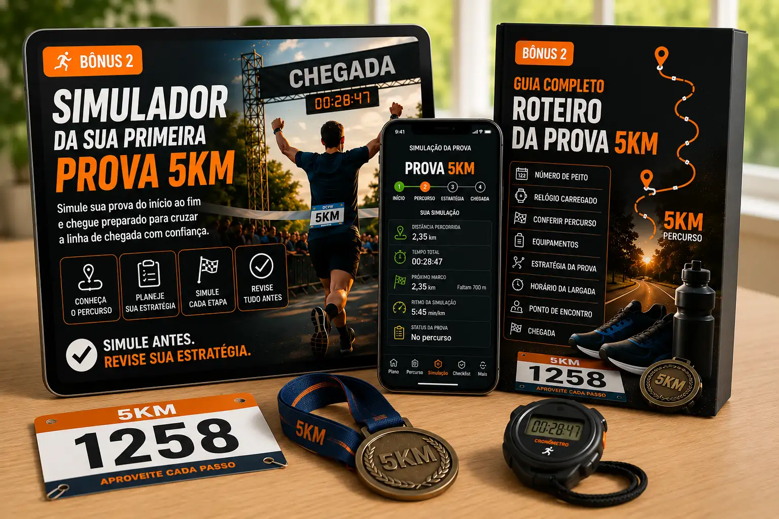 Mockup do bônus Simulador da Prova 5km